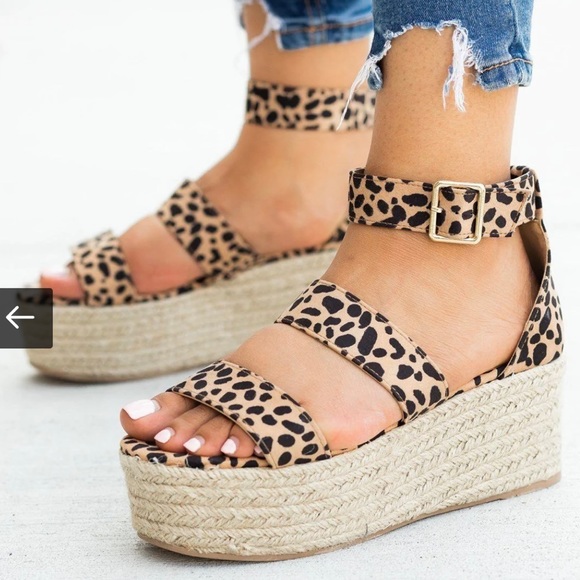 Qupid Leopard Espadrille Sandals